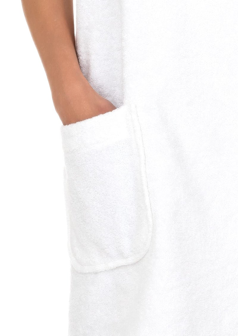 TowelSelections Womens Shower Wrap Adjustable Cotton Terry Cloth Gym Cover Up with Snaps Small-Medium White - Image 4