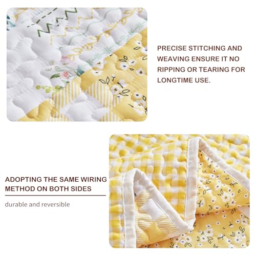 Joyreap 3 Pieces Floral Patchwork Quilt Set Queen, Yellow n White Flowers Design, Soft n Cozy Microfiber Quilt, Bedspread Bed Cover for All Season, 1 Quilt and 2 Pillow Shams- 90x90 inches - Image 4