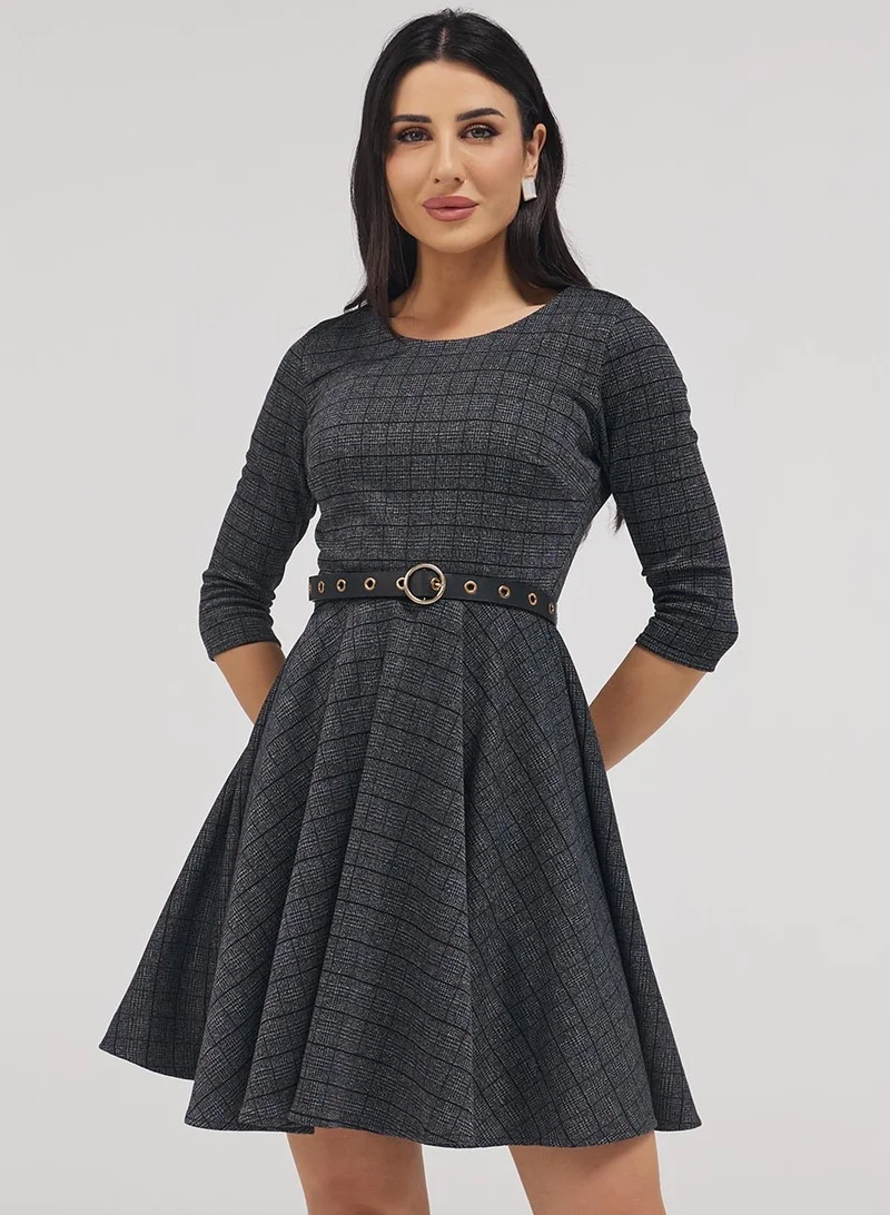 Zigzag Scoop Neck Gingham Skater Dress