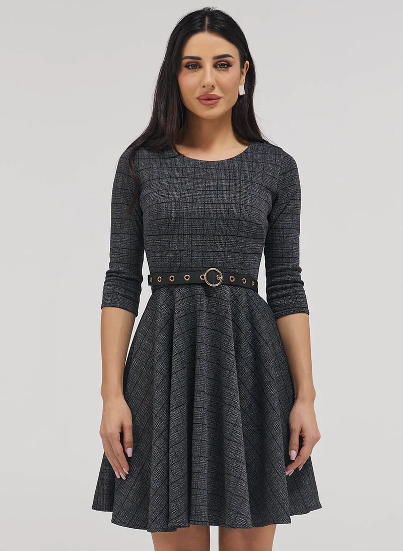 Zigzag Scoop Neck Gingham Skater Dress