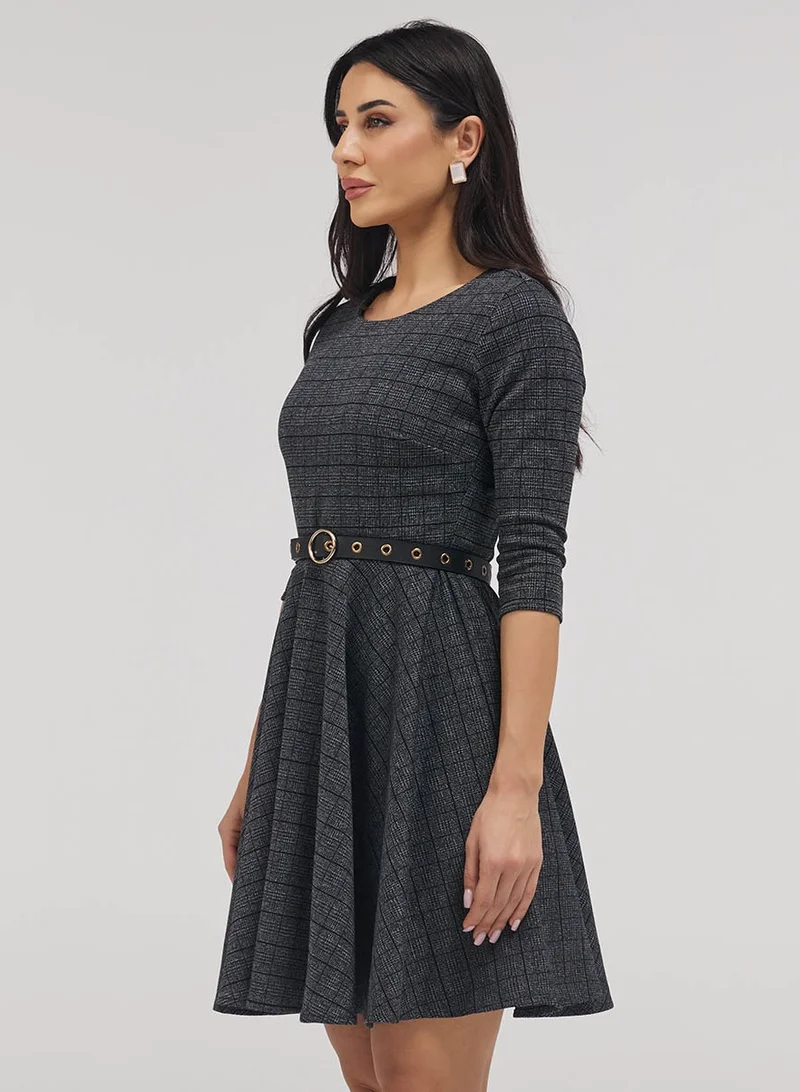 Zigzag  Scoop Neck Gingham Skater Dress for Women | Best Price UAE