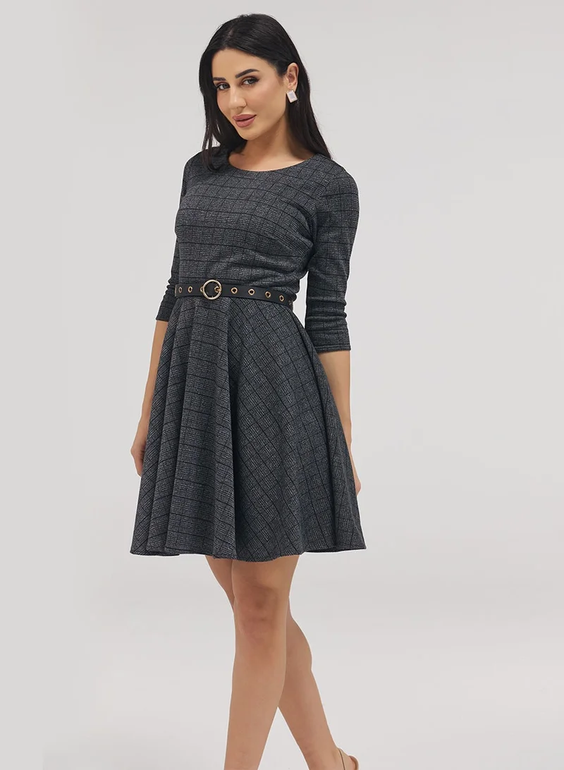 Zigzag  Scoop Neck Gingham Skater Dress for Women | Best Price UAE
