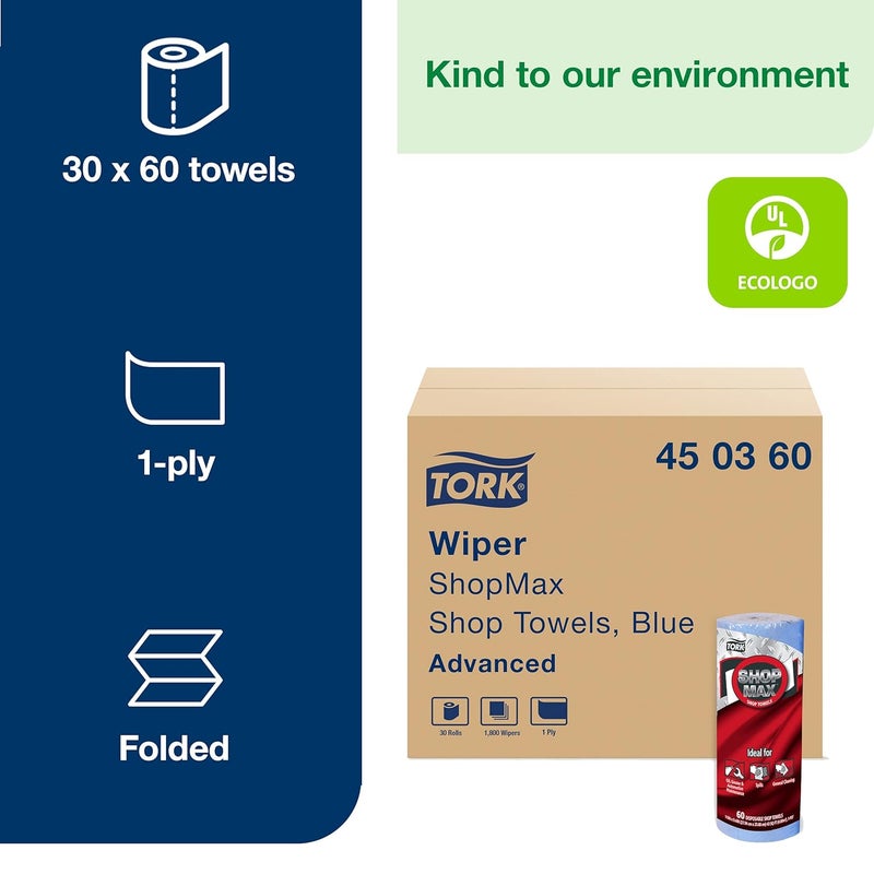 Tork ShopMax Heavy Duty Paper Shop Towel Blue High Absorbency 30 rolls x 60 Sheets 450360 - Image 2