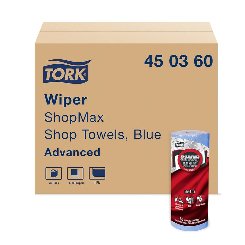 Tork ShopMax Heavy Duty Paper Shop Towel Blue High Absorbency 30 rolls x 60 Sheets 450360 - Image 1