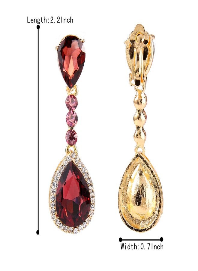 بريلوف أقراط زفاف بريلوف بمشبك للنساء، مرصعة بالكريستال على شكل دمعة، بتصميم إنفينيتي ورقم 8، بتصميم ثريا متدلية، بلون الجمشت الداكن، مطلية بالذهب. - Image 5