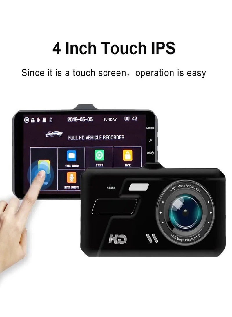 Dash Cam, Front and Rear Dash Cam, HD front Camera with 64G Memory card, 11*6cm Viewing Screen, Touch Screen - Black - Image 3