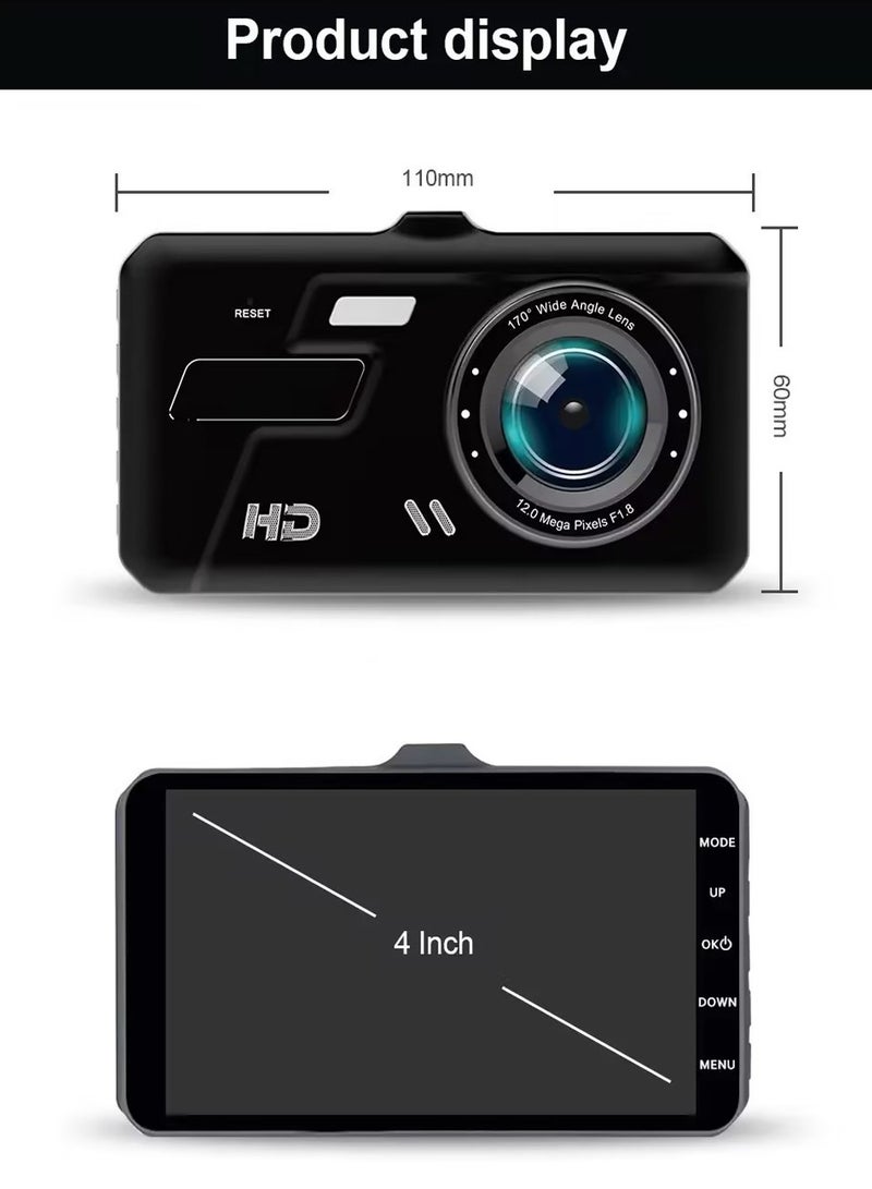 Dash Cam, Front and Rear Dash Cam, HD front Camera with 64G Memory card, 11*6cm Viewing Screen, Touch Screen - Black - Image 5