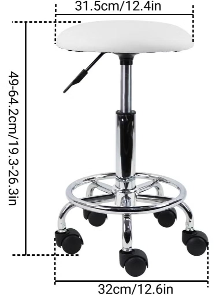 Round Swivel Stool with Adjustable Height, PU Leather Seat and Rolling Wheels for Office, Salon, Clinic and Home Use - Image 3