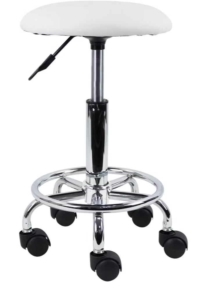 Round Swivel Stool with Adjustable Height, PU Leather Seat and Rolling Wheels for Office, Salon, Clinic and Home Use - Image 1