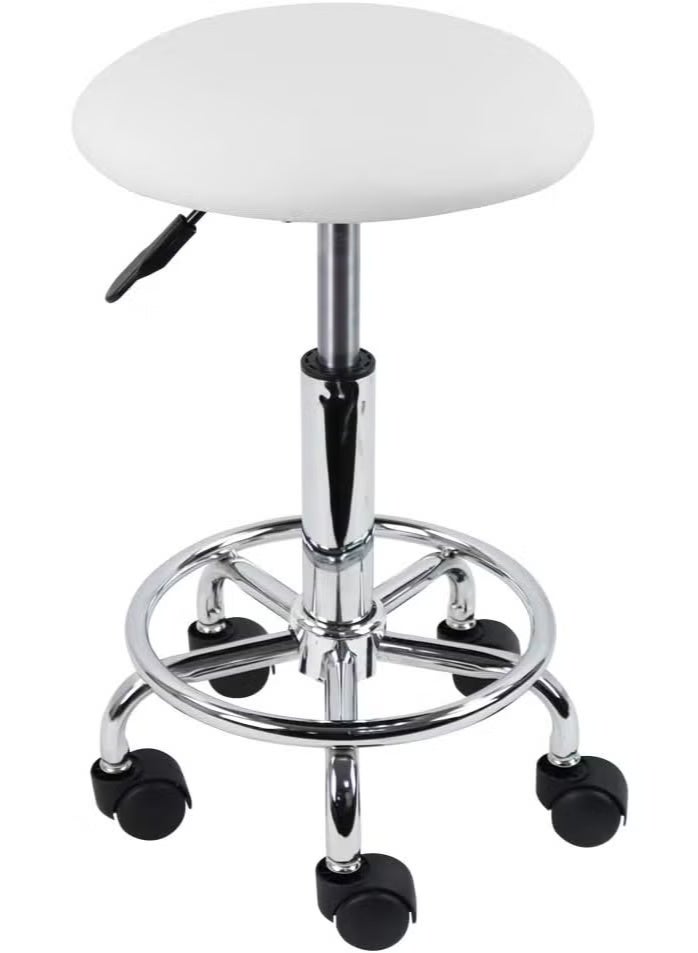 Round Swivel Stool with Adjustable Height, PU Leather Seat and Rolling Wheels for Office, Salon, Clinic and Home Use - Image 4