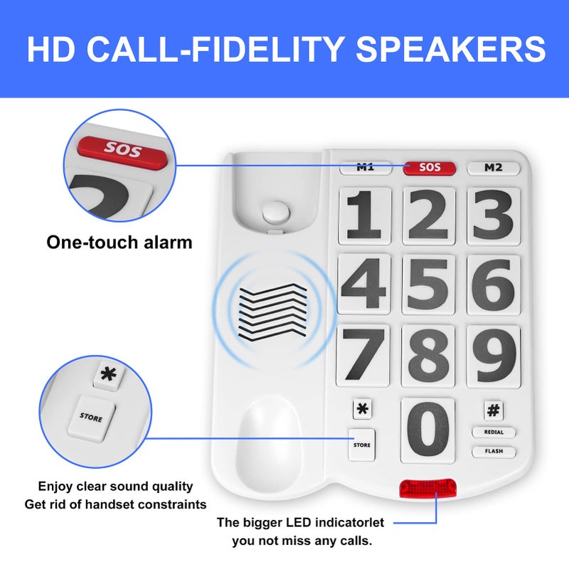 VDTG Large Key Wired Telephone, Adjustable Ringing Tone, and earpiece Volume, The earpiece can be Adjusted to Ultra-high Volume, which is Helpful for Those - Image 3