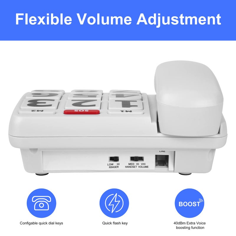 VDTG Large Key Wired Telephone, Adjustable Ringing Tone, and earpiece Volume, The earpiece can be Adjusted to Ultra-high Volume, which is Helpful for Those - Image 4