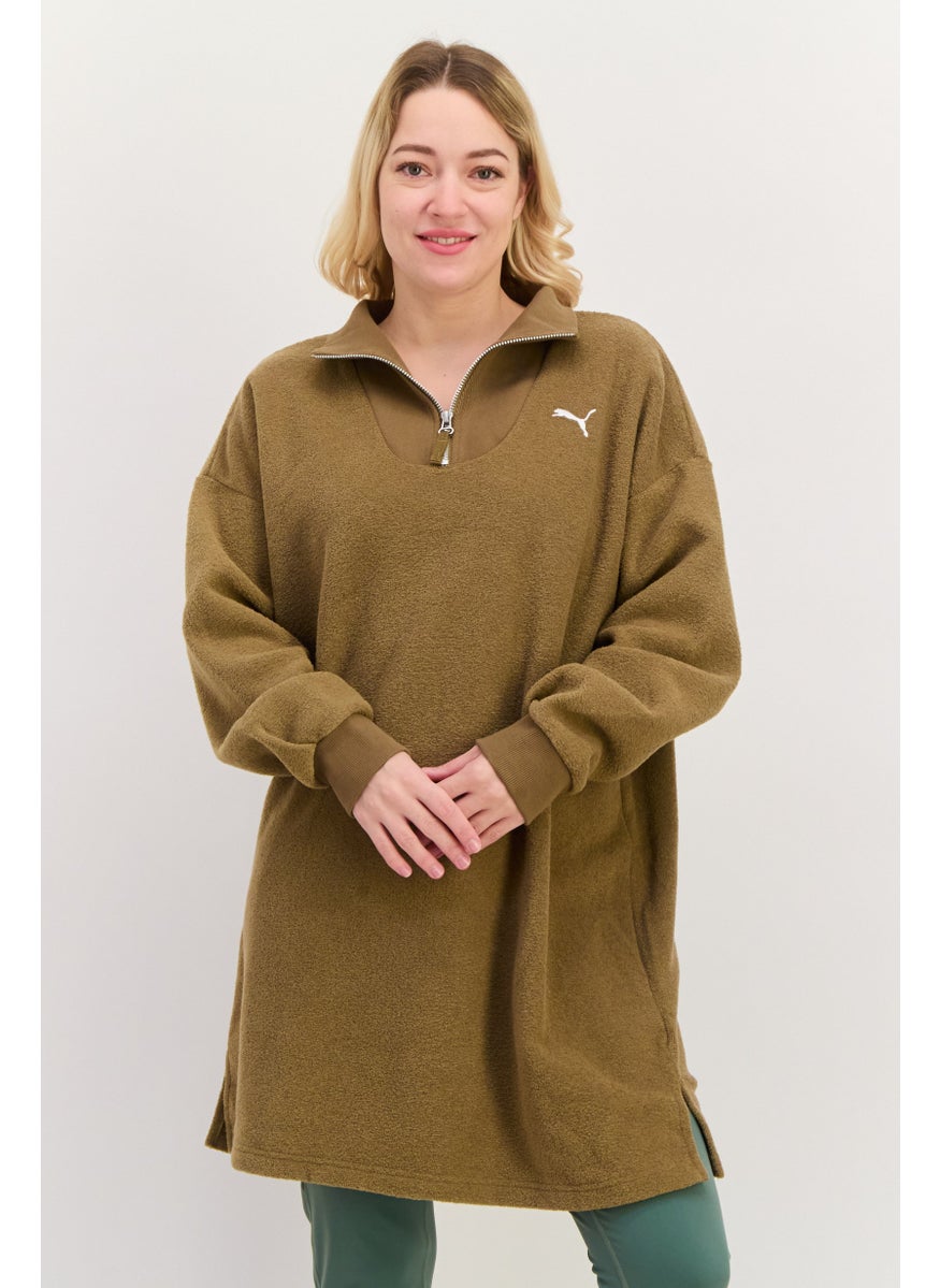 PUMA - Women Relaxed Fit Winterized HZ Outdoor Sweatshirt, Khaki - Image 1