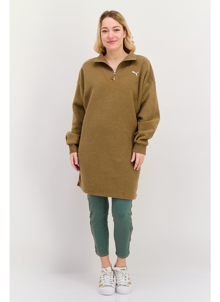 PUMA - Women Relaxed Fit Winterized HZ Outdoor Sweatshirt, Khaki - Image 1