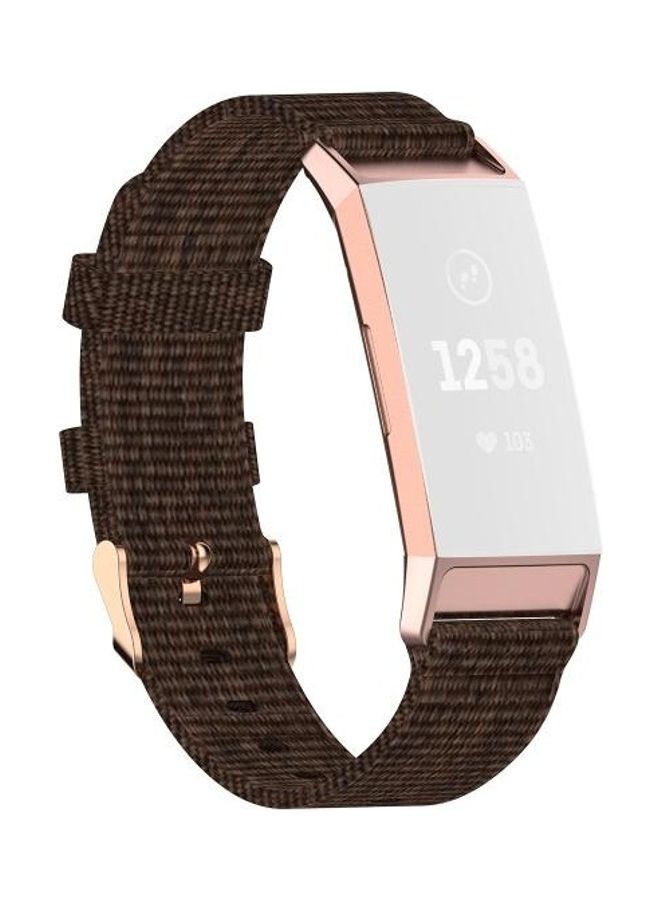 NIBEMINENT Braided Nylon Strap Plastic Head Watchband For Fitbit Charge 4/ 3/ 3 SE Size: Free Size Brown - Image 1