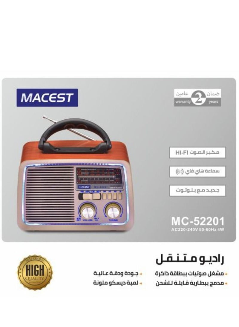 MACEST Speaker with radio and bluetooth A small radio with a modern and elegant design that reflects civilization  And great features  Equipped with a memory input  High quality headphones with a USB port fo 