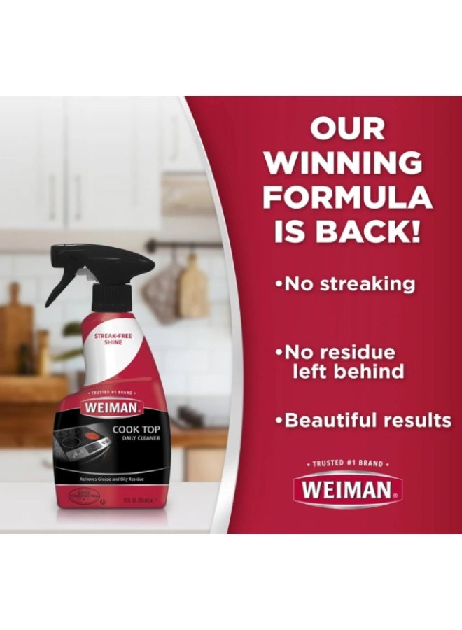 Weiman Cooktop 3-in-1 Cleaner & Polish Spray, 12 fl oz (Pack of 2) with Cleaning Cloth - Image 2