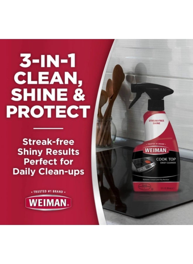 Weiman Cooktop 3-in-1 Cleaner & Polish Spray, 12 fl oz (Pack of 2) with Cleaning Cloth - Image 3