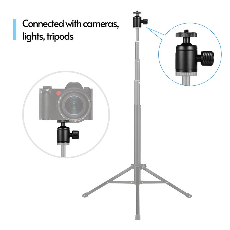 Mini Metal Tripod Head Adapter Ball Head Aluminum Alloy with 1/4 Inch Screw and 3/8 Inch Screw Hole for Mobile Phone Camera LED Light Tripod Black - Image 5