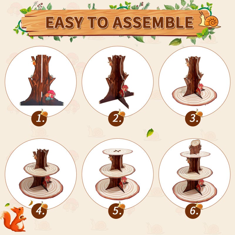 BACUTHY 2 Pack Woodland Baby Shower Decorations Cupcake Stands: Cake Topper Stand Western Party Decors Supplies Favors, Baby Kids Boys Girls Birthday Safari Camping Mushroom Theme Cardboard Cupcake Holders - Image 5