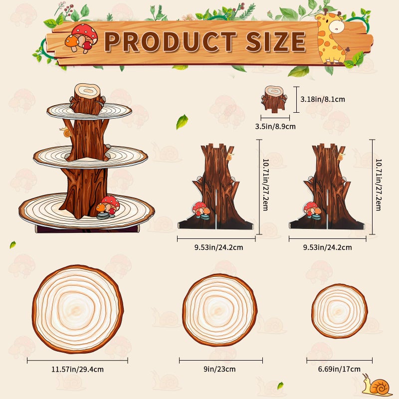 BACUTHY 2 Pack Woodland Baby Shower Decorations Cupcake Stands: Cake Topper Stand Western Party Decors Supplies Favors, Baby Kids Boys Girls Birthday Safari Camping Mushroom Theme Cardboard Cupcake Holders - Image 3