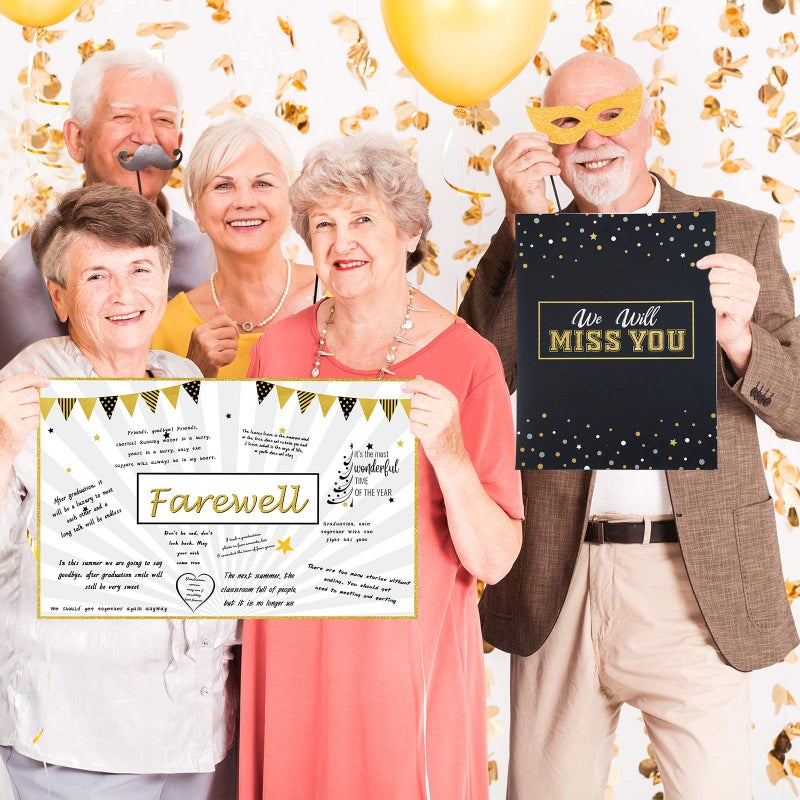 Sumind بطاقة وداع عملاقة من سوميند 13.8 × 21.6 بوصة حظ سعيد سنفتقدك ديكور كتاب ضيوف لحفلة زملاء العمل (أسود وذهبي) - Image 5