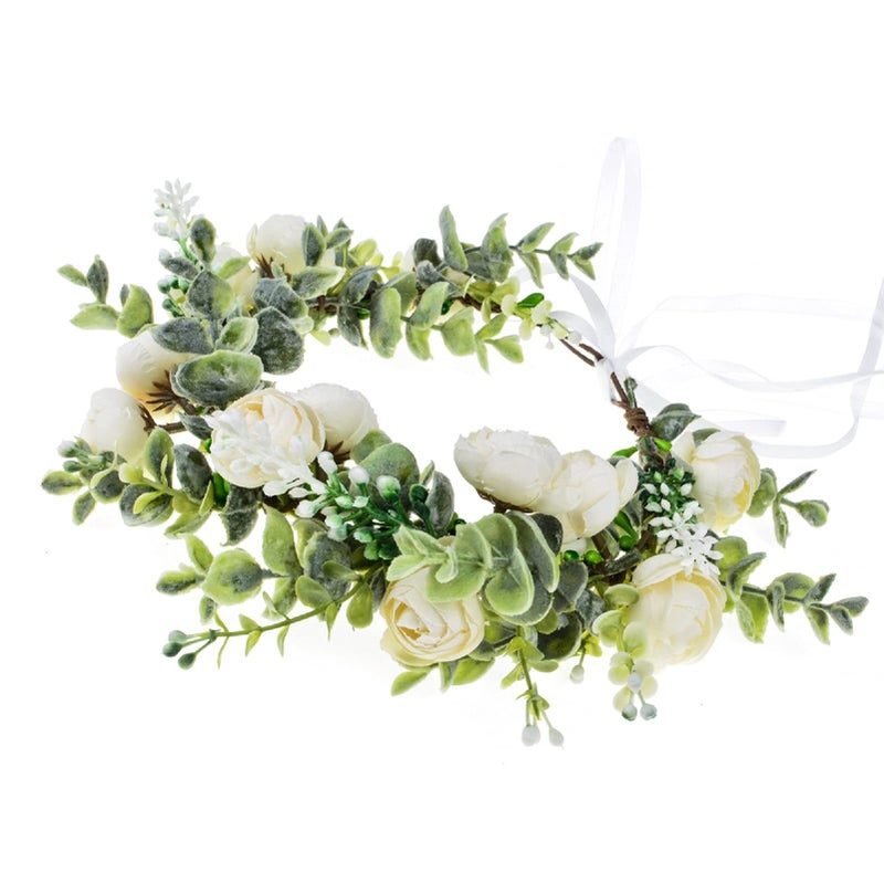 Vividsun Wedding Bridal Green Leaf Flower Crown Eucalyptus Floral Crown Maternity Photo Props (A/white) - Image 2
