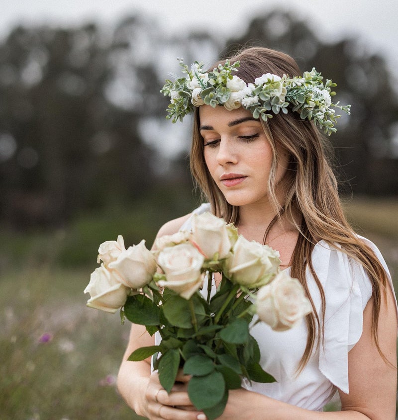 Vividsun Wedding Bridal Green Leaf Flower Crown Eucalyptus Floral Crown Maternity Photo Props (A/white) - Image 4