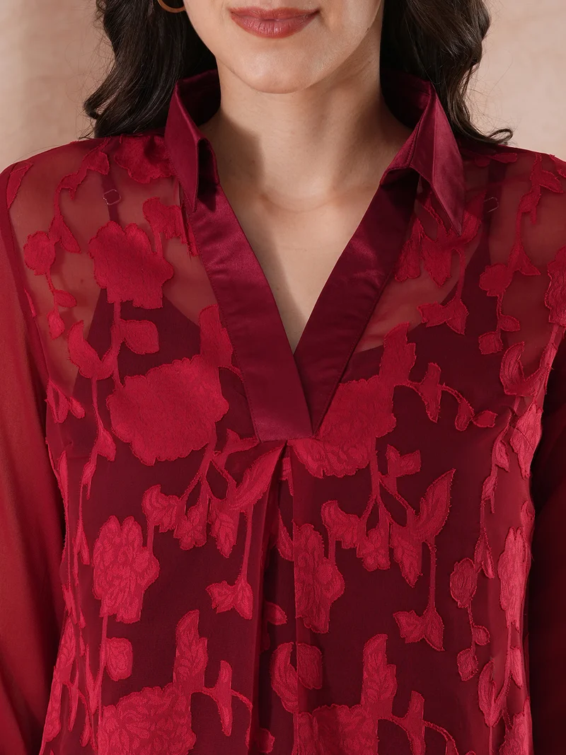 globus Women Floral Roll-Up Sleeves Top