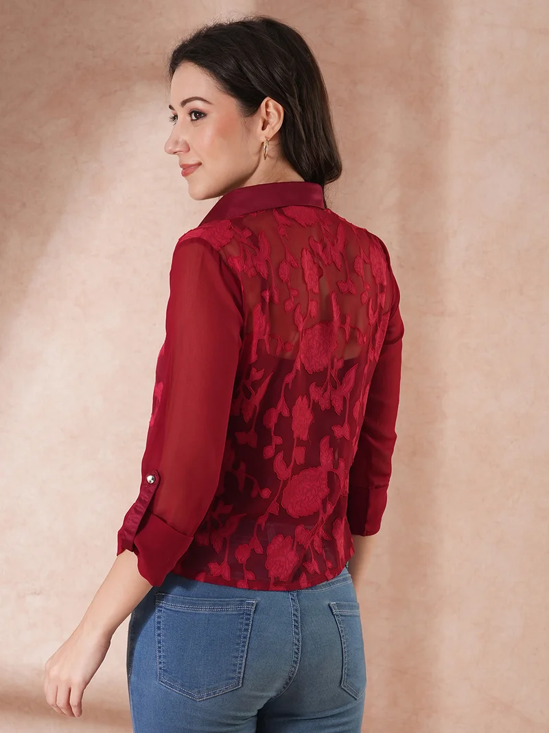 globus Women Floral Roll-Up Sleeves Top