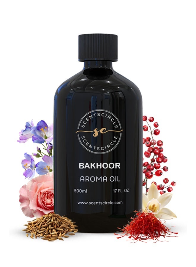 Bakhoor Arabic Diffuser Oil 500ml with Saffron, Cumin & Pink Pepper | Rose & Violet Heart | Vanilla, Sandalwood, Tonka Bean, Oud & Amber Long Lasting Majlis, Offices, Hotels & Home Fragrance | Scentscircle