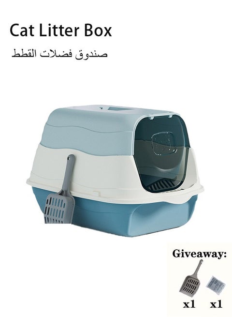 Cat Litter Box with Lid, Supplies with Plastic Scoop and Deodorizing Bag, Fully Enclosed Cat Litter Box With Lid, Anti-Splashing, Prevent Sand Leakage, Detachable Small Pet Toilet, Top Entry Cat Toilet, Oversized Detachable Cat Litter Box, Deodorizing Non-Sticky and Easy to Clean, Suitable for All Kinds of Pet Litter(Blue)