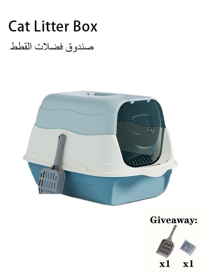 Cat Litter Box with Lid, Supplies with Plastic Scoop and Deodorizing Bag, Fully Enclosed Cat Litter Box With Lid, Anti-Splashing, Prevent Sand Leakage, Detachable Small Pet Toilet, Top Entry Cat Toilet, Oversized Detachable Cat Litter Box, Deodorizing Non-Sticky and Easy to Clean, Suitable for All Kinds of Pet Litter(Blue)