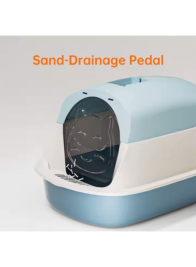 Cat Litter Box with Lid, Supplies with Plastic Scoop and Deodorizing Bag, Fully Enclosed Cat Litter Box With Lid, Anti-Splashing, Prevent Sand Leakage, Detachable Small Pet Toilet, Top Entry Cat Toilet, Oversized Detachable Cat Litter Box, Deodorizing Non-Sticky and Easy to Clean, Suitable for All Kinds of Pet Litter(Blue)