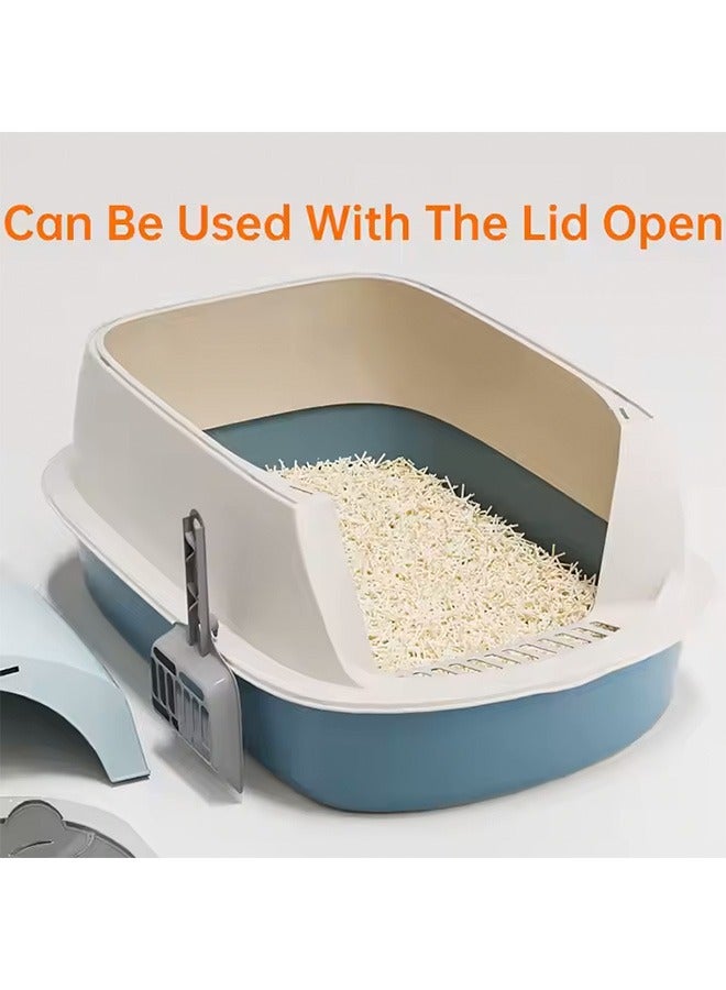 Cat Litter Box with Lid, Supplies with Plastic Scoop and Deodorizing Bag, Fully Enclosed Cat Litter Box With Lid, Anti-Splashing, Prevent Sand Leakage, Detachable Small Pet Toilet, Top Entry Cat Toilet, Oversized Detachable Cat Litter Box, Deodorizing Non-Sticky and Easy to Clean, Suitable for All Kinds of Pet Litter(Blue)
