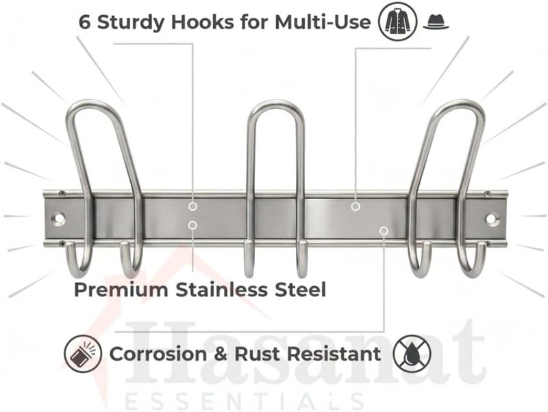 Hasanat Essentials Romak 6-Hook Stainless Steel Hanger - Image 5