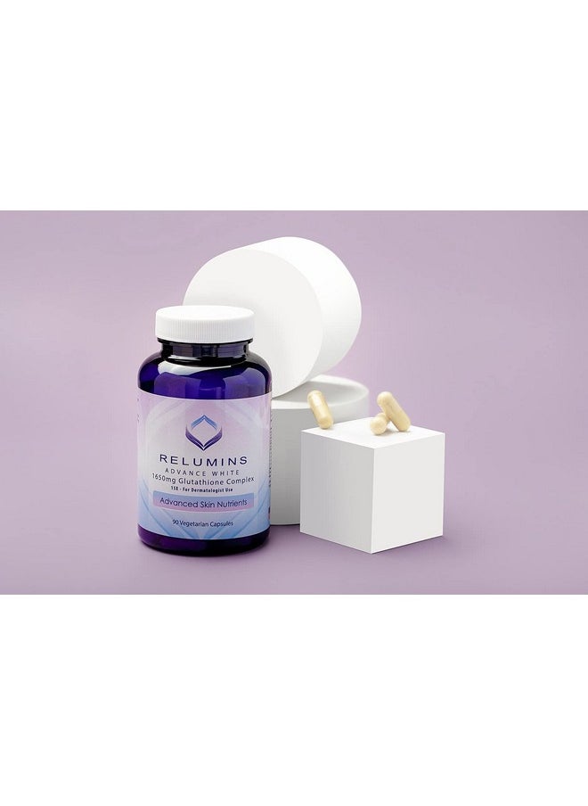 RELUMINS - Pack of 2 Relumins Advance White 1650mg Glutathione Complex - 15x Dermatologic Formula with Advanced Skin Nutrients- 2 Bottles, 90 Capsules Each, 180 Total Capsules - Image 1