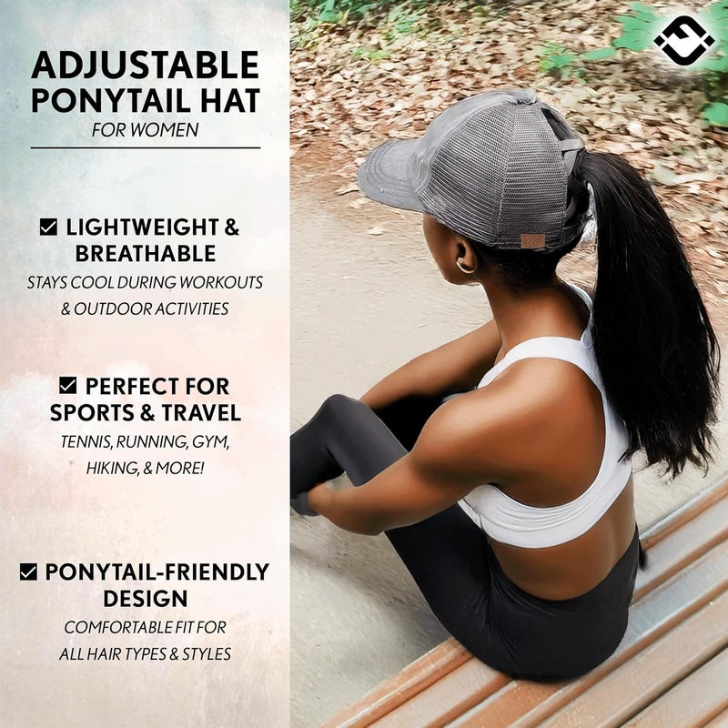 Funky Junque Ponytail Hat for Women - Baseball Cap with Adjustable Fit & High Pony Tail Criss Cross Back for Everyday Wear - Image 4