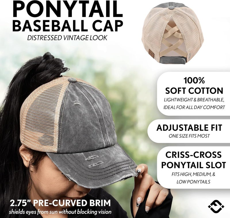 Funky Junque Ponytail Hat for Women - Baseball Cap with Adjustable Fit & High Pony Tail Criss Cross Back for Everyday Wear - Image 2