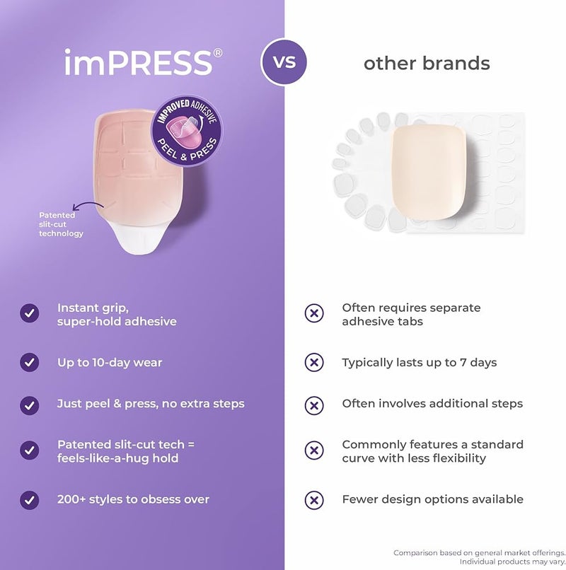 إمبريس KISS imPRESS – طقم لتجميل الأظافر بدون استخدام غراء، متوفر بلون “فرنسي، Fearless”، بنهاية بيضاء فاتحة، متوسط الحجم، على شكل لوز، يشمل 30 ظفرًا صناعيًا، وسادة تحضير، ورقة تعليمات، قطب لتنظيف الأظافر، ومبرد صغير. - Image 3