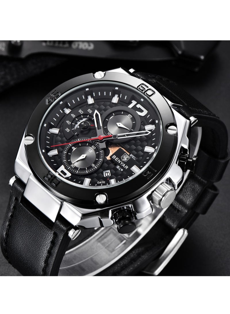 BENYAR Quartz Men's Watches, Sports Chronograph, Waterproof, Belt, Fashionable And Versatile, 45MM Stainless Steel Frame, BY 5151 - Image 2