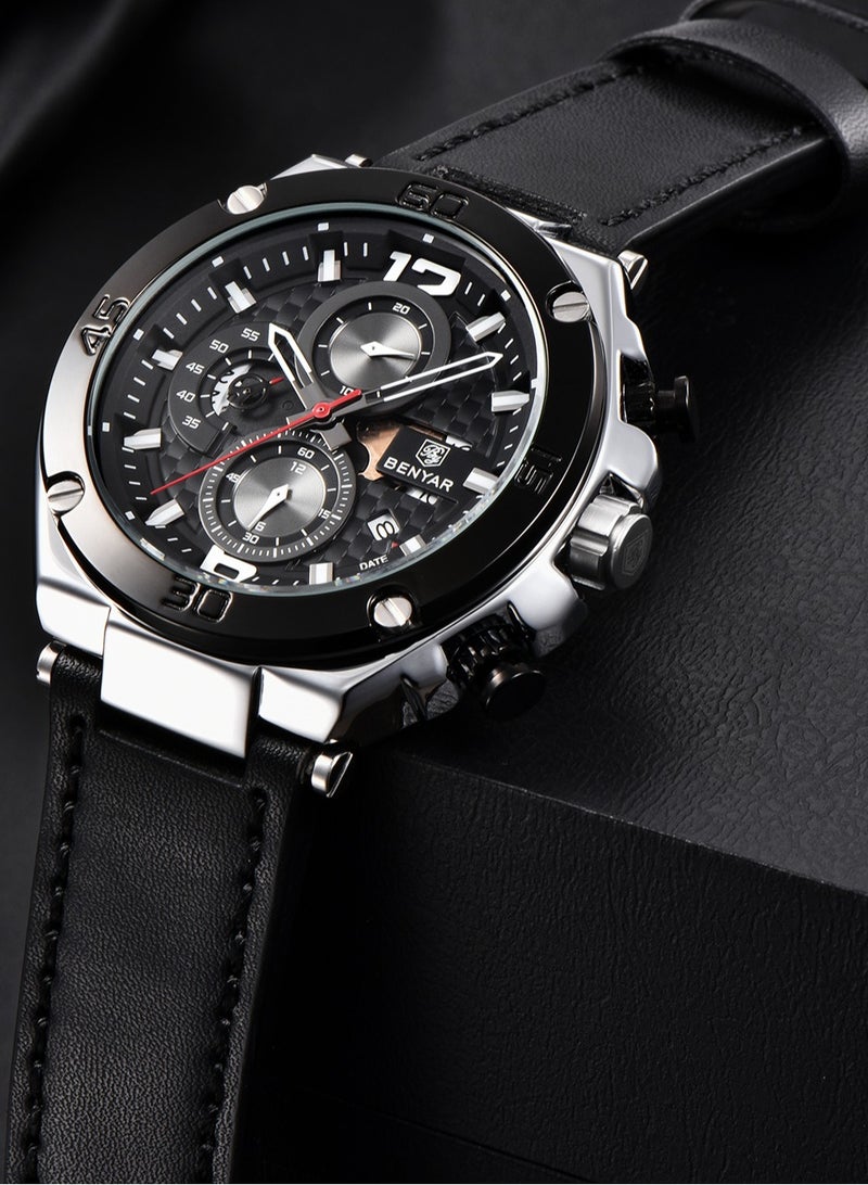 BENYAR Quartz Men's Watches, Sports Chronograph, Waterproof, Belt, Fashionable And Versatile, 45MM Stainless Steel Frame, BY 5151 - Image 3