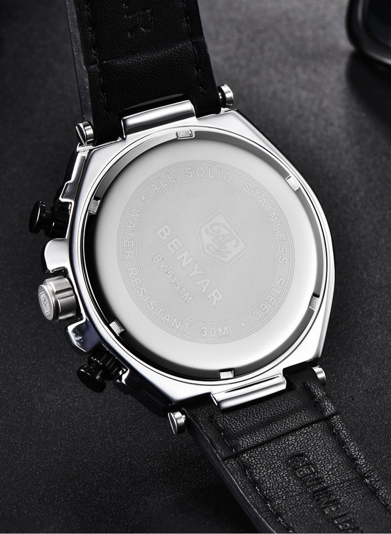 BENYAR Quartz Men's Watches, Sports Chronograph, Waterproof, Belt, Fashionable And Versatile, 45MM Stainless Steel Frame, BY 5151 - Image 5