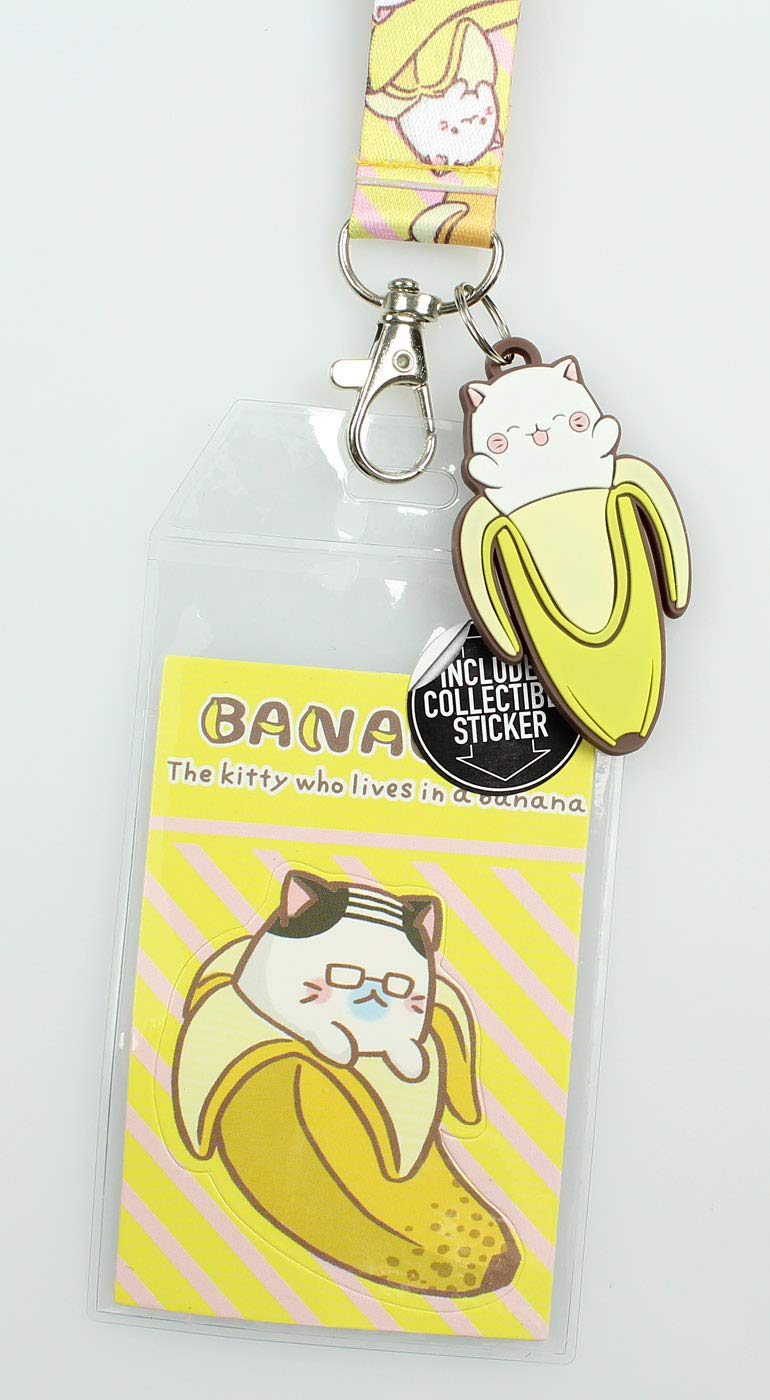 Bioworld Bananya ID Lanyard Badge Holder with 2" Rubber Charm Pendant and Collectible Sticker - Image 2