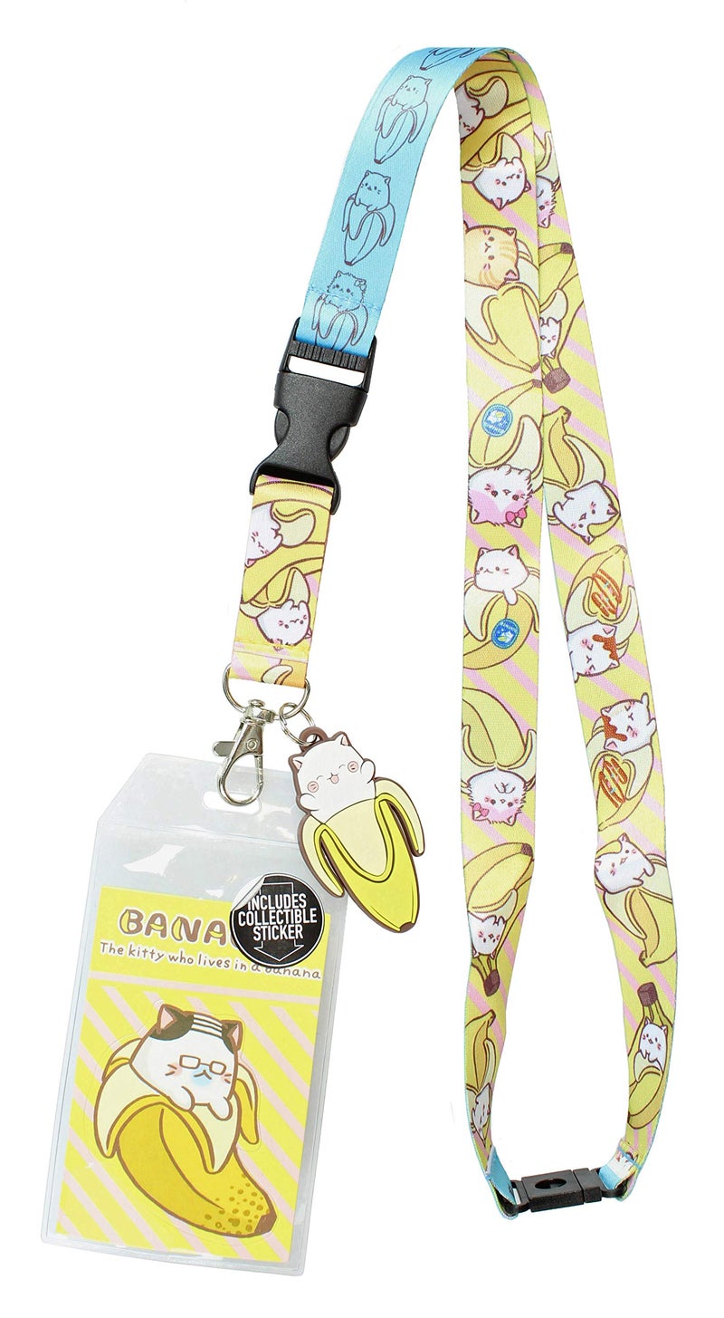 Bioworld Bananya ID Lanyard Badge Holder with 2" Rubber Charm Pendant and Collectible Sticker - Image 1