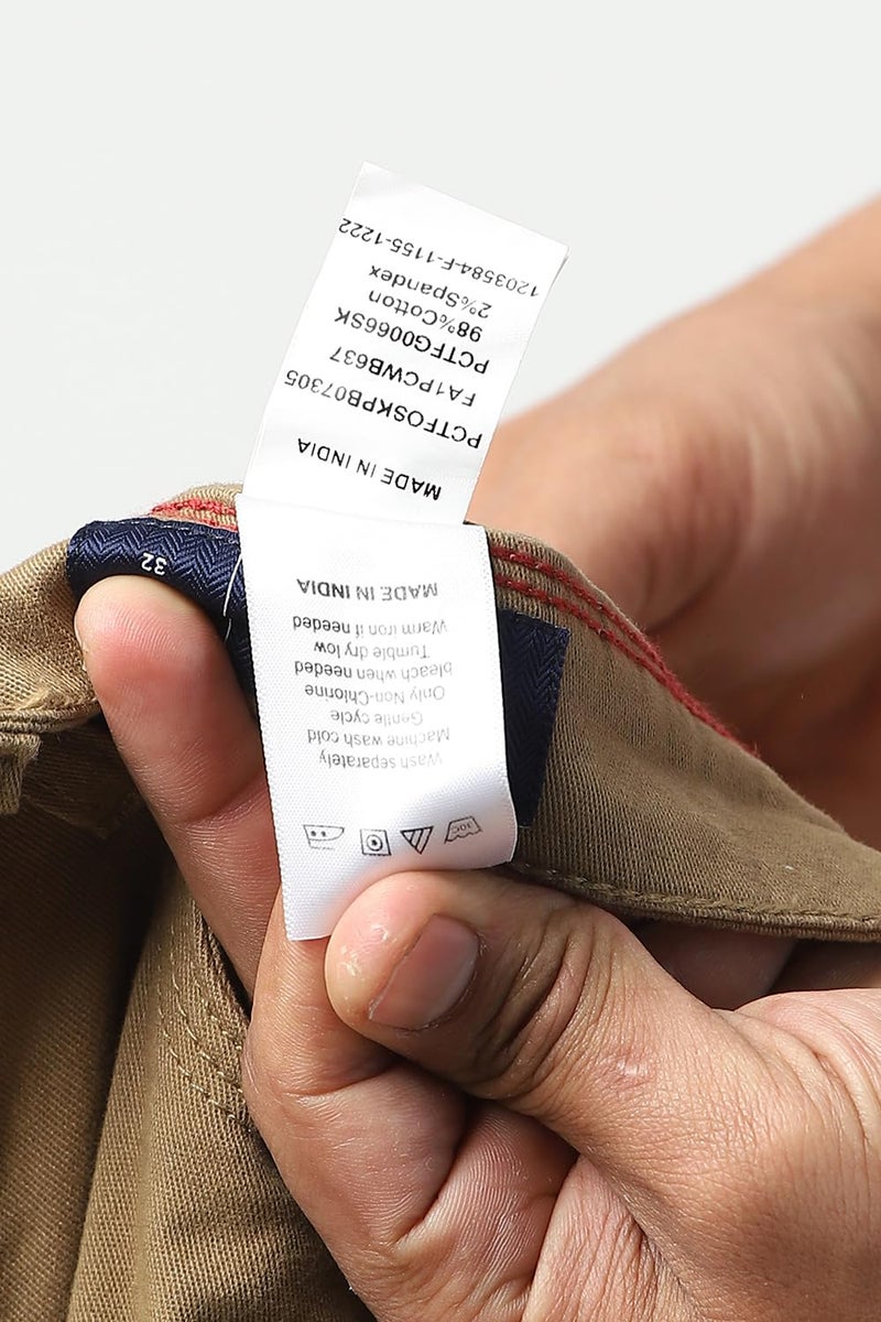 Peter England Men's Skinny Fit Stretchable Everyday Casual Trouser | Scoop Pocket Premium Twill Chinos | Flat Front Dark Khaki, Mid Rise, 32 - Image 3