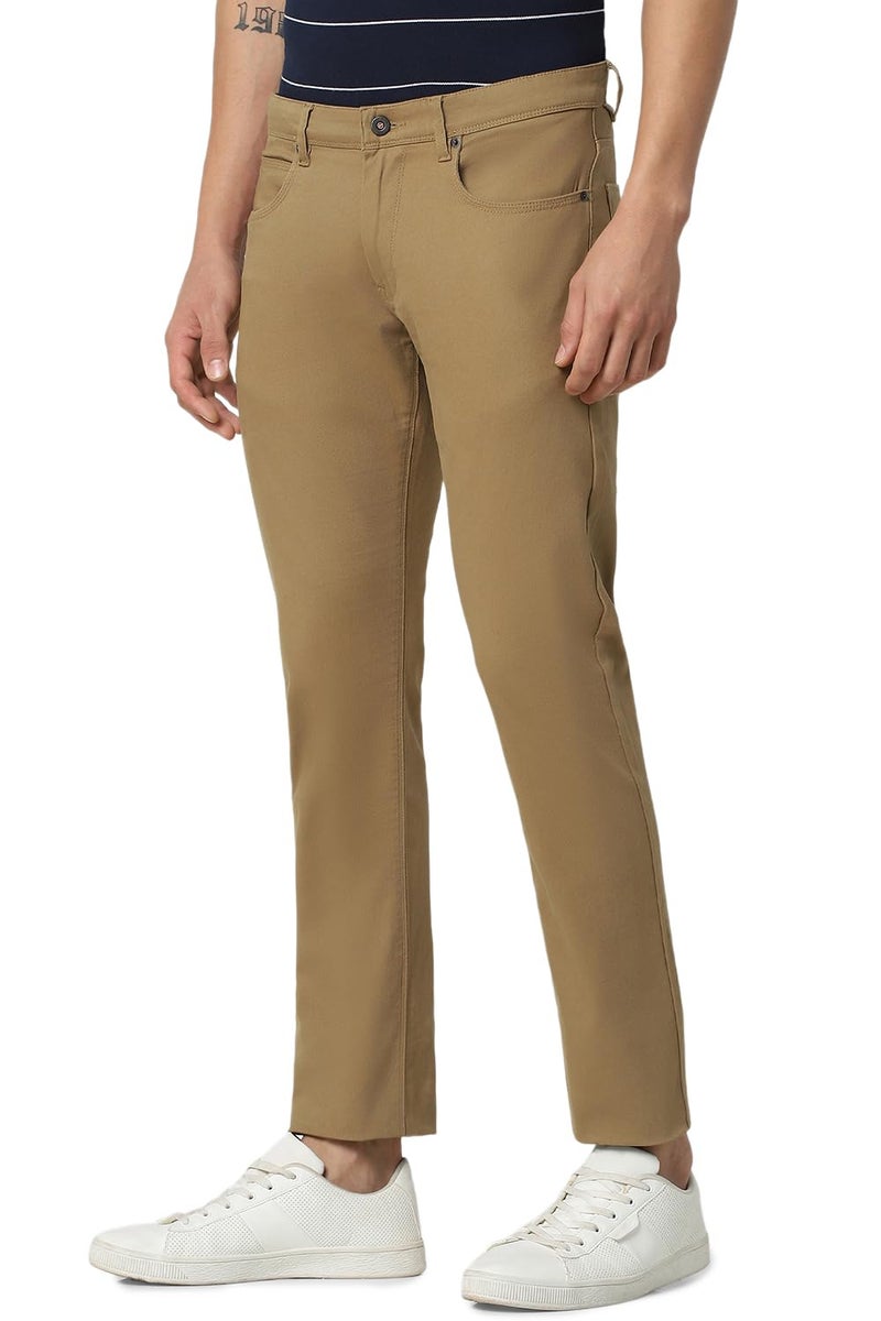 Peter England Men's Skinny Fit Stretchable Everyday Casual Trouser | Scoop Pocket Premium Twill Chinos | Flat Front Dark Khaki, Mid Rise, 32 - Image 4