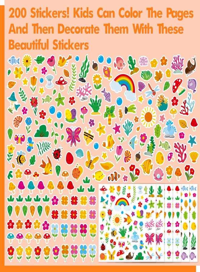 Gethelud Coloring Activity Book, 50 Cute Coloring Pages with 200 Stickers, Dinosaur Farm/Marine/Wild Animal Scenes for Kids Relaxation, Comfy Day, Cozy Hygge Moment (8.3” x 8.3”) - Image 3
