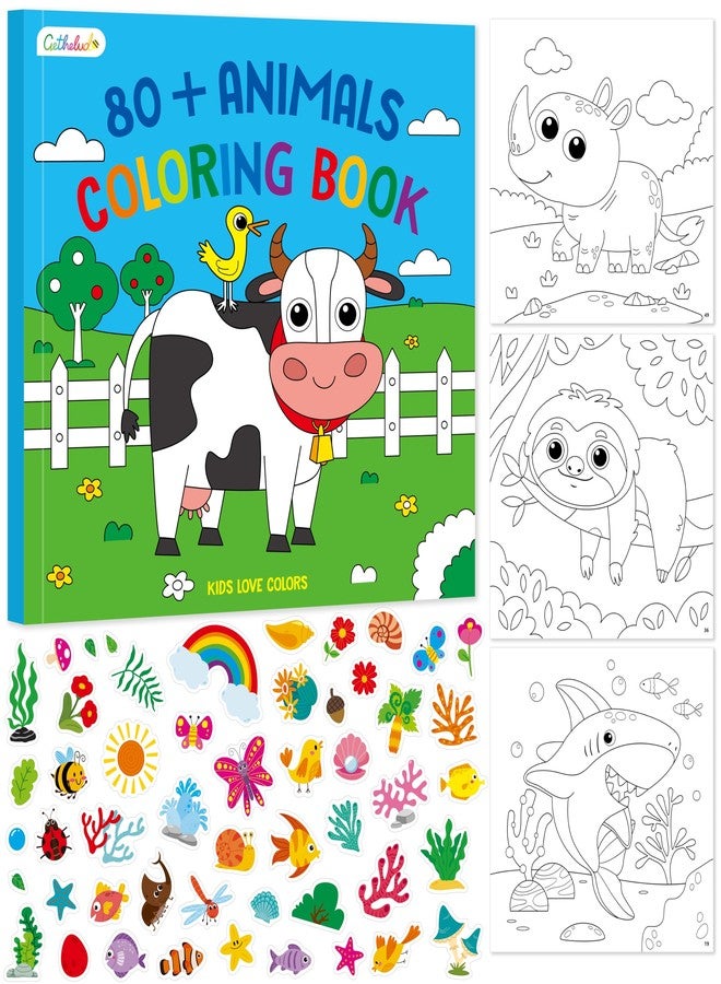 Gethelud Coloring Activity Book, 50 Cute Coloring Pages with 200 Stickers, Dinosaur Farm/Marine/Wild Animal Scenes for Kids Relaxation, Comfy Day, Cozy Hygge Moment (8.3” x 8.3”) - Image 1