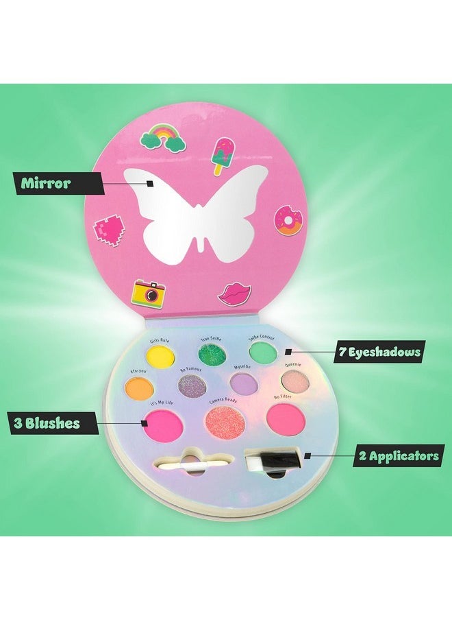 Expressions Expressions Selfie Queen Glisten & Glitter Makeup Palette 10 Color Eyeshadow Palette & Blush Makeup Novelty Beauty Set, Fold Out Compact with Mirror, Cute Makeup Kit Gifts - Washable, Non-Toxic  - Image 2